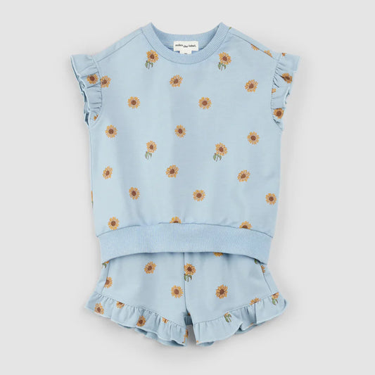 Ruffle Sunflower Baby Set - Celestial Blue