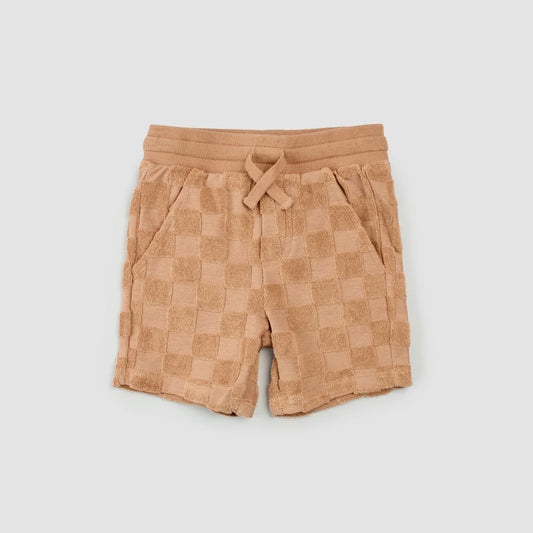 Embossed Terry Cloth Toddler Shorts - Rosewood Checkerboard