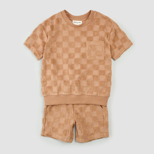 Embossed Terry Cloth Baby Set - Rosewood Checkerboard