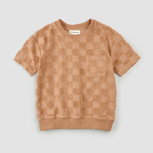 Embossed Terry Cloth Toddler Top - Rosewood Checkerboard