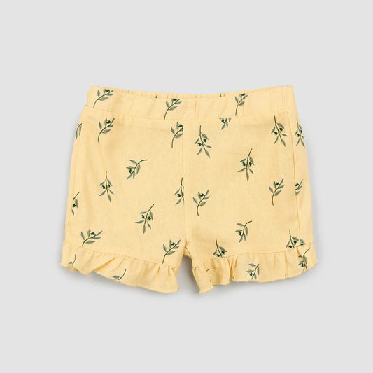 Ruffle Linen Toddler Shorts - Sahara Sun Olive Branch