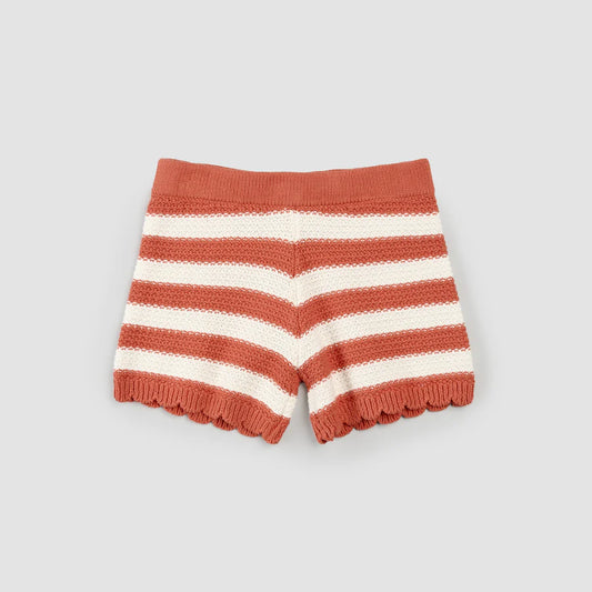 Crochet Knit Toddler Shorts - Apricot + Birch Stripe