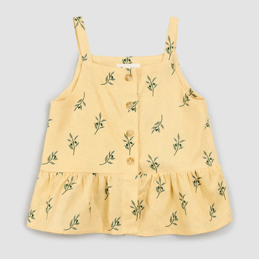 Linen Peplum Toddler Tank Top - Sahara Sun Olive Branch