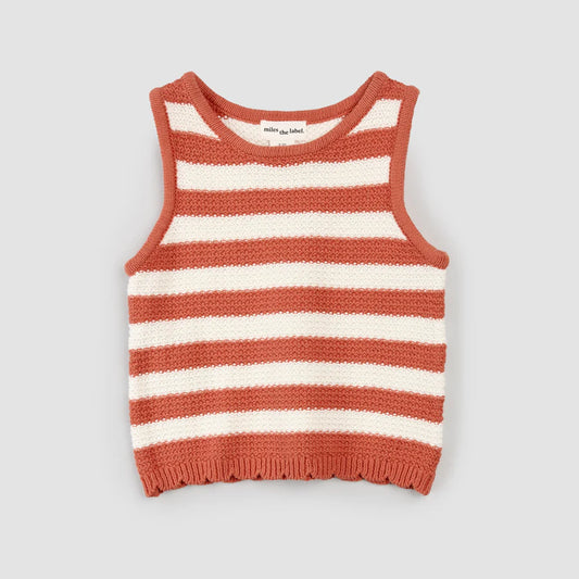 Crochet Knit Toddler Tank Top - Apricot + Birch Stripe