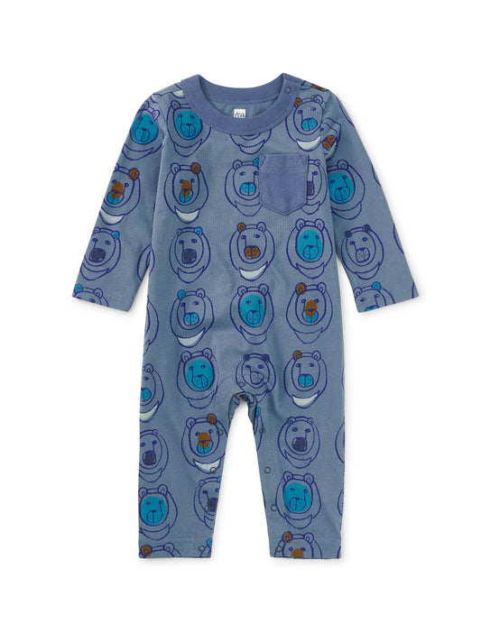Long Sleeve Pocket Baby Romper - Moon Bear