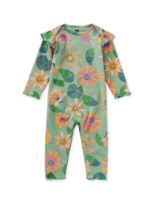 Ruffle Shoulder Baby Romper - Chalk Water Lillies