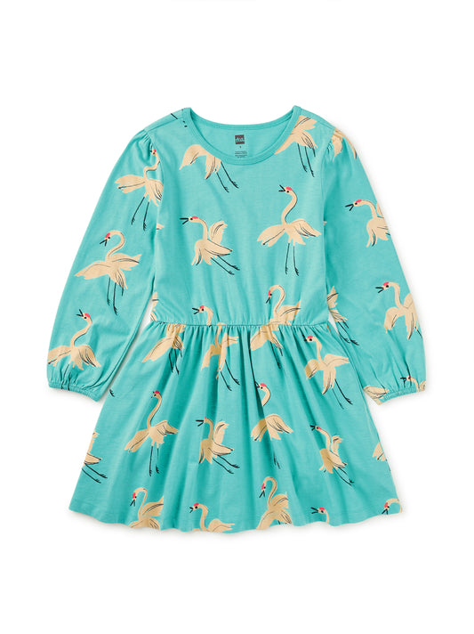 Blouson Sleeve Pocket Dress - Red Crowned Crane