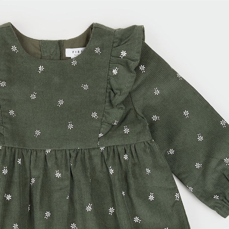 Sweet Floral Corduroy Dress Set