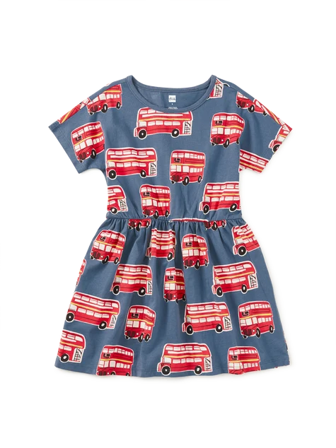 Short Sleeve Twirl Dress - Double Decker Bus