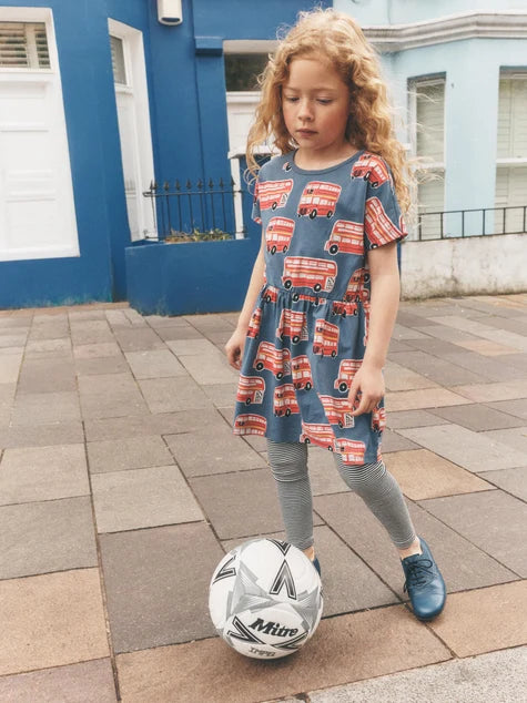 Short Sleeve Twirl Dress - Double Decker Bus