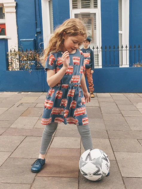 Short Sleeve Twirl Dress - Double Decker Bus