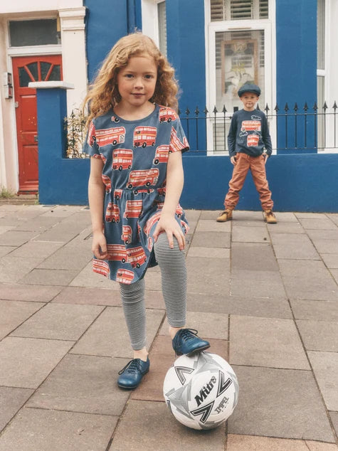 Short Sleeve Twirl Dress - Double Decker Bus