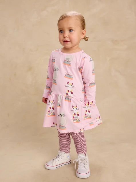 Long Sleeve Pocket Dress - Bookshop Cat