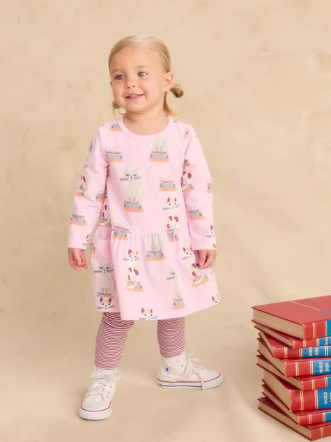 Long Sleeve Pocket Dress - Bookshop Cat