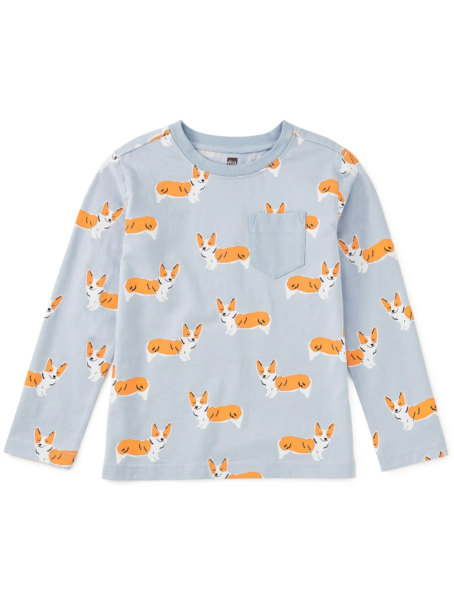 LONG SLEEVE PRINTED POCKET TEE CUTIE CORGIS