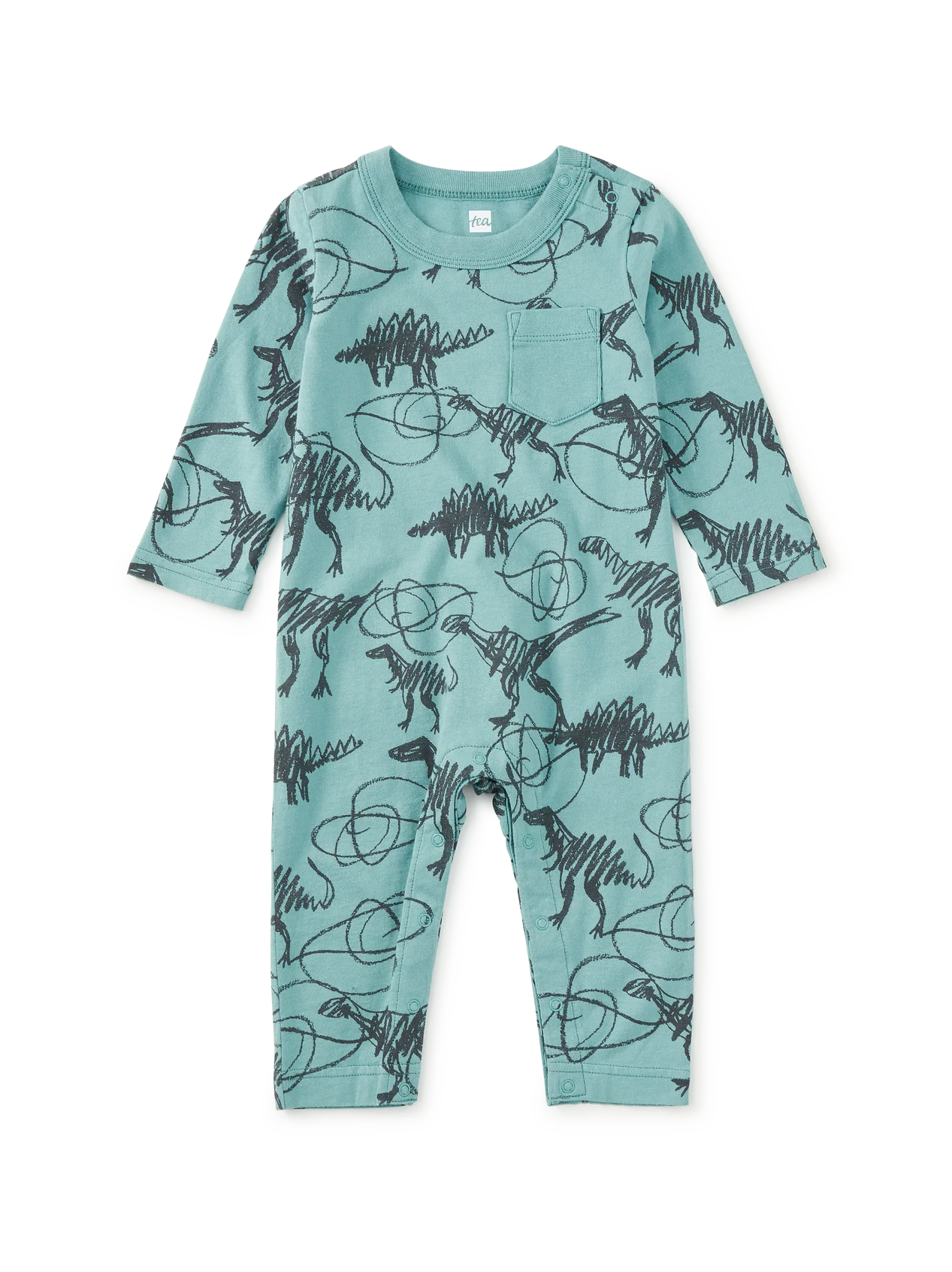 Long Sleeve Pocket Baby Romper - Scribbled Dinosaurs