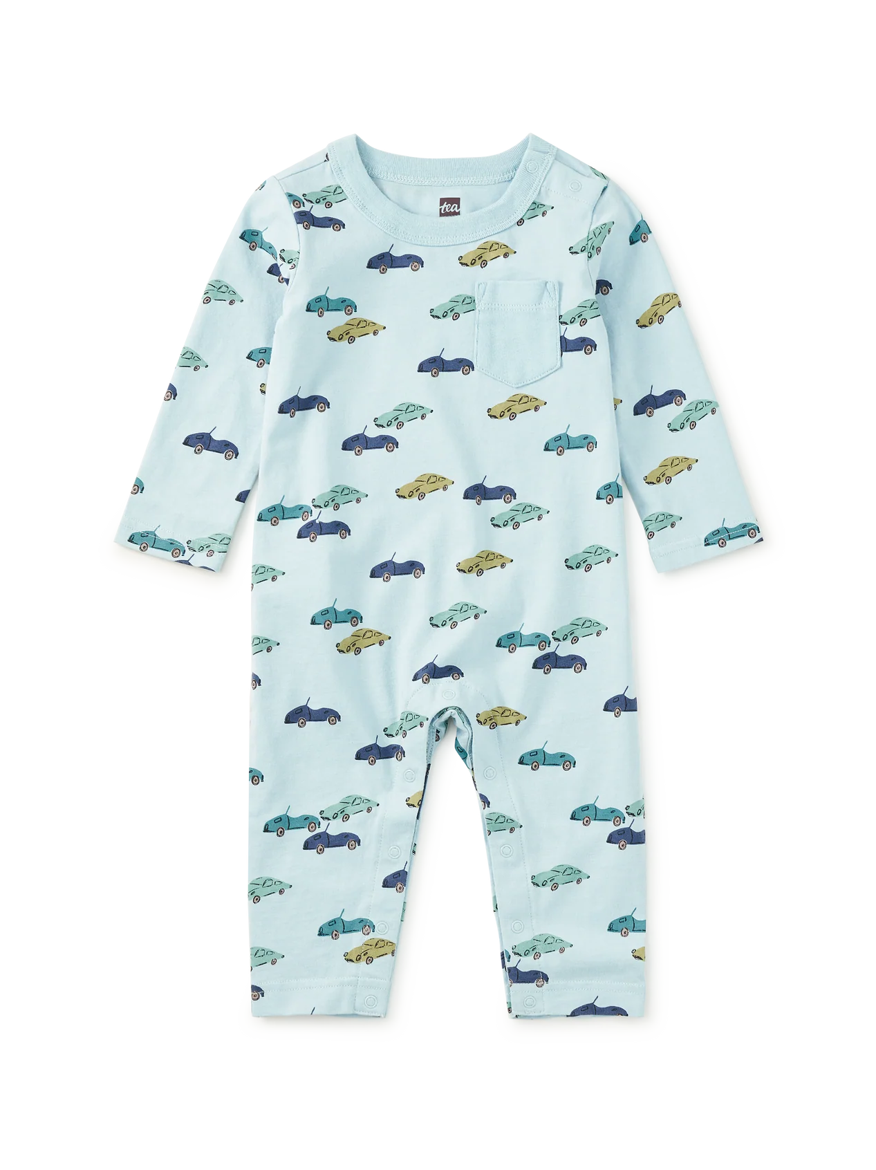 Long Sleeve Pocket Baby Romper - Mini Cars
