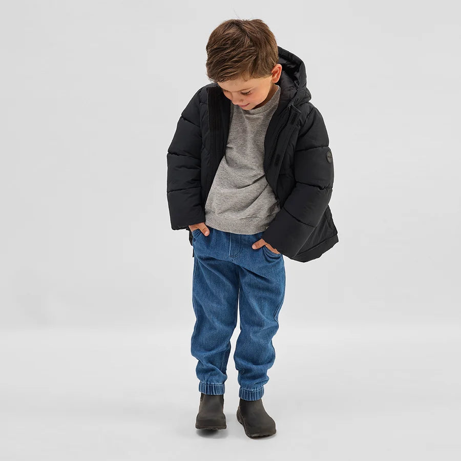 Black Hooded Mid Weight Coat