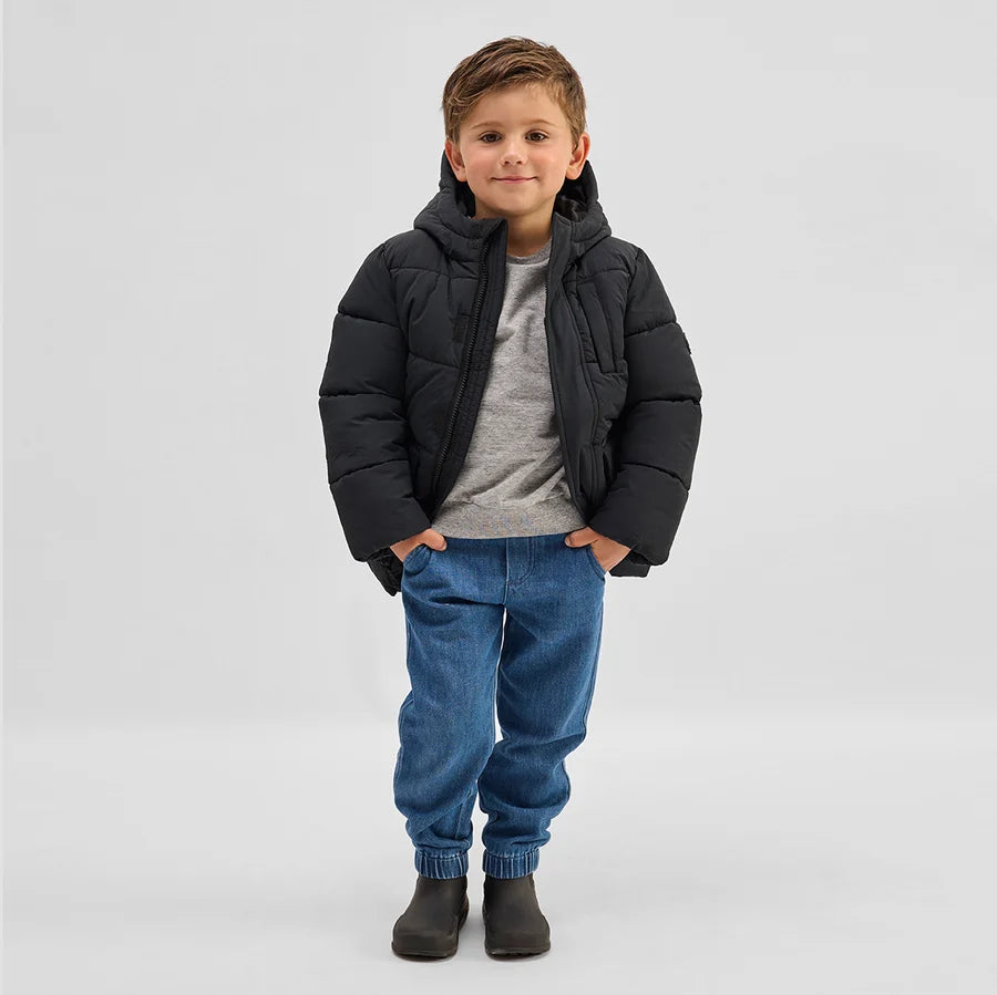 Black Hooded Mid Weight Coat