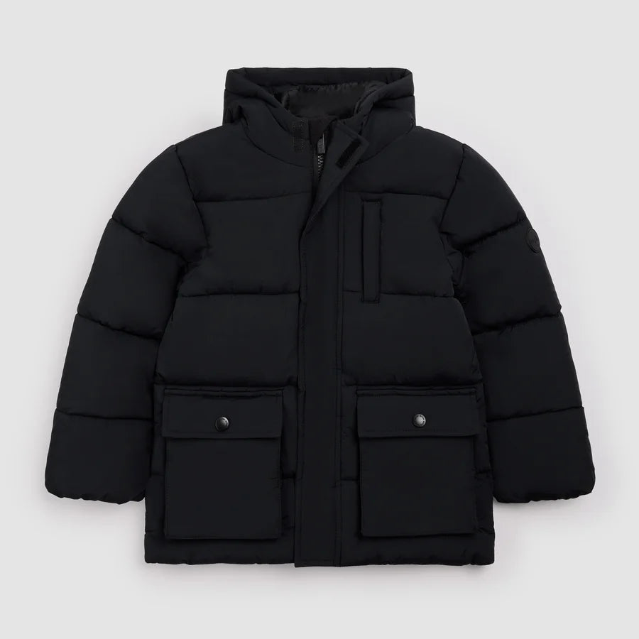 Black Hooded Mid Weight Coat