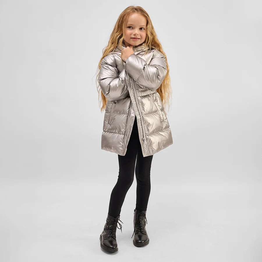 Metallic Silver Hooded Mid Weight Coat