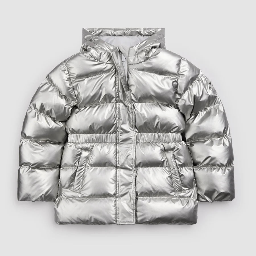 Metallic Silver Hooded Mid Weight Coat