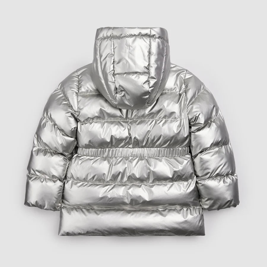 Metallic Silver Hooded Mid Weight Coat