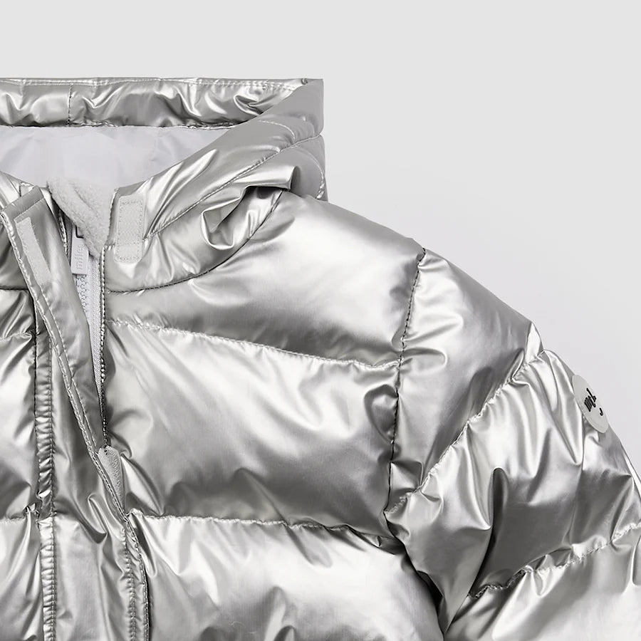 Metallic Silver Hooded Mid Weight Coat