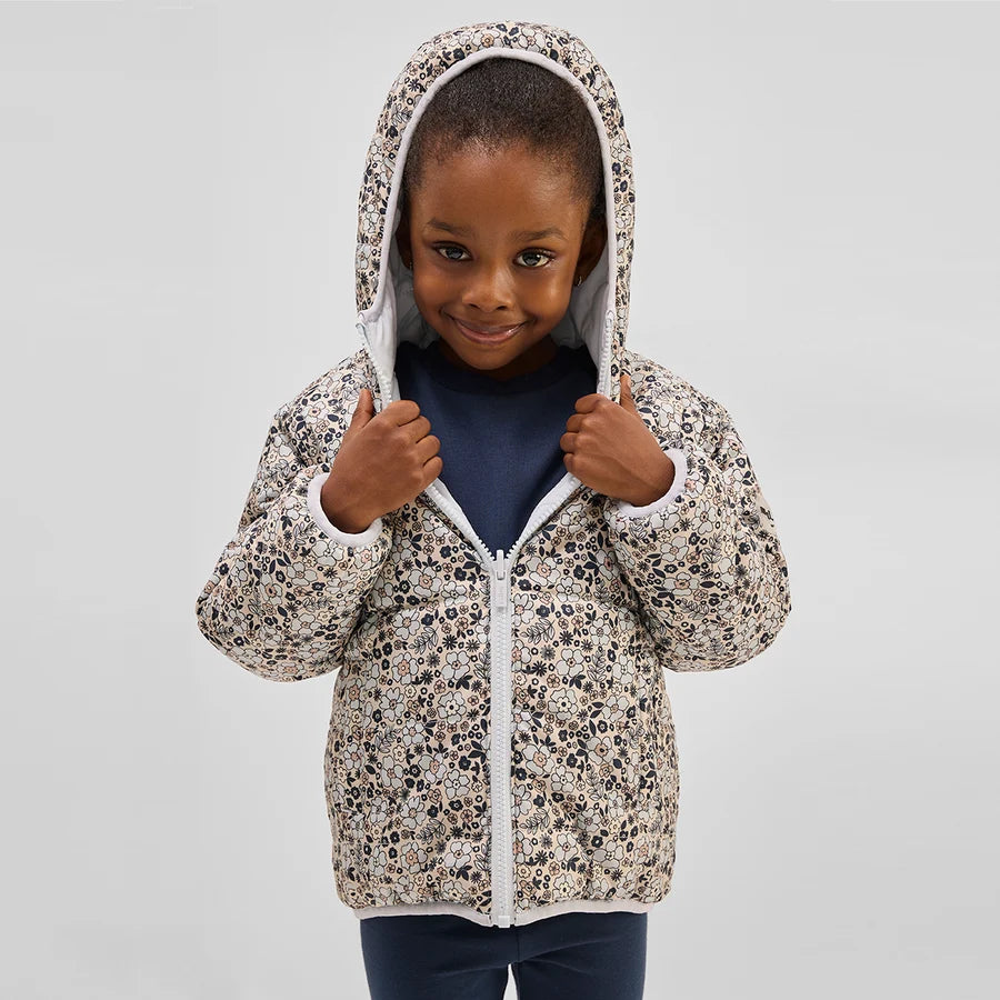 Vintage Flowers and Powder Blue Reversible Hooded Jacket