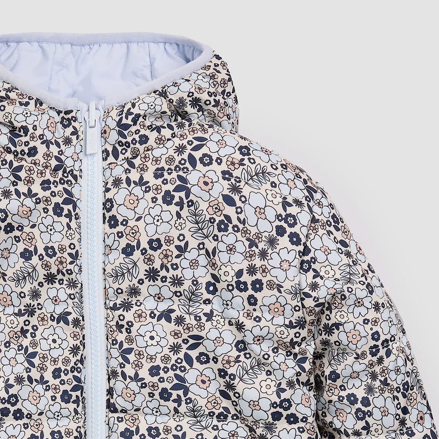 Vintage Flowers and Powder Blue Reversible Hooded Jacket