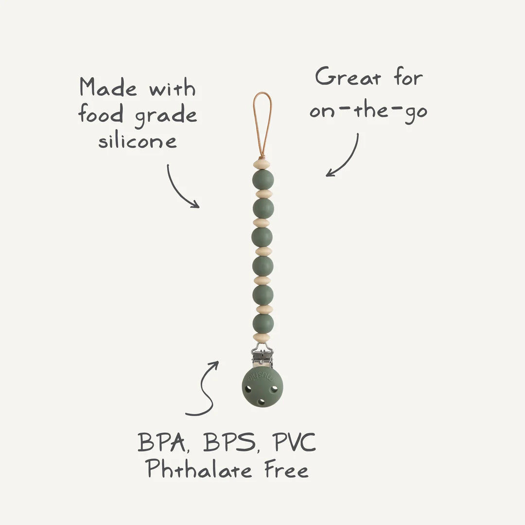 Silicone pacifier Clip- Luna-Dried Thyme-shifting sand-Mushie