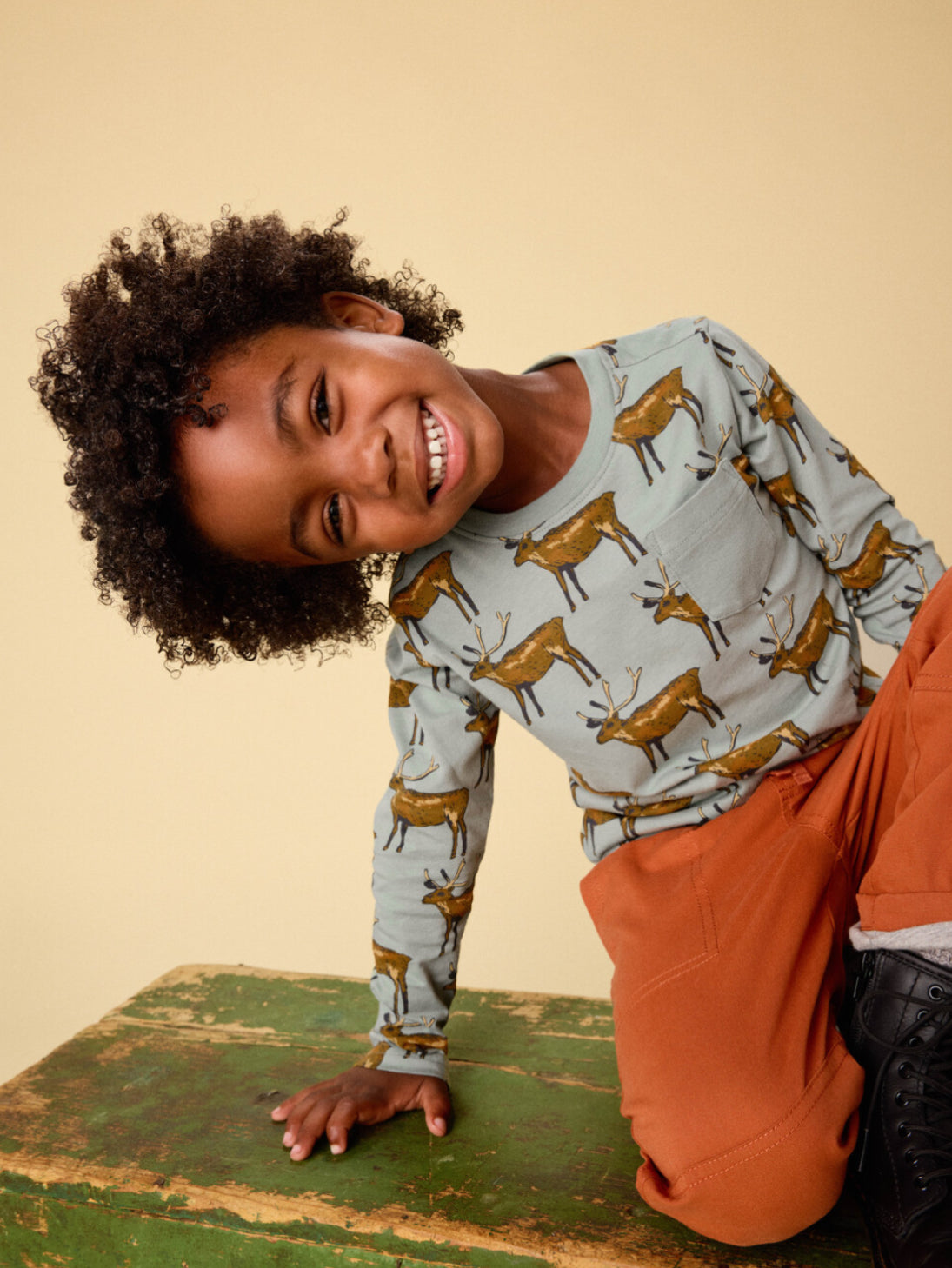 Long Sleeve Printed Pocket Tee - Painted Deer