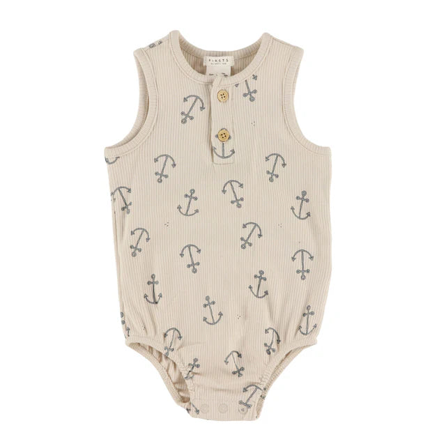 Sailboat Print On Beige Sleeveless Romper