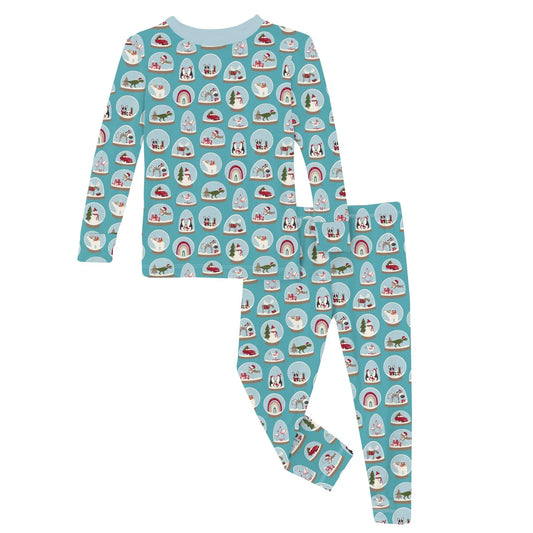 Print Long Sleeve Pajama Set - Glacier Snow Globes