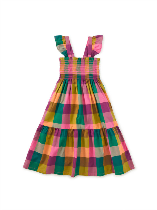 Smocked Flutter Sleeve Dress - Barcelona Plaid