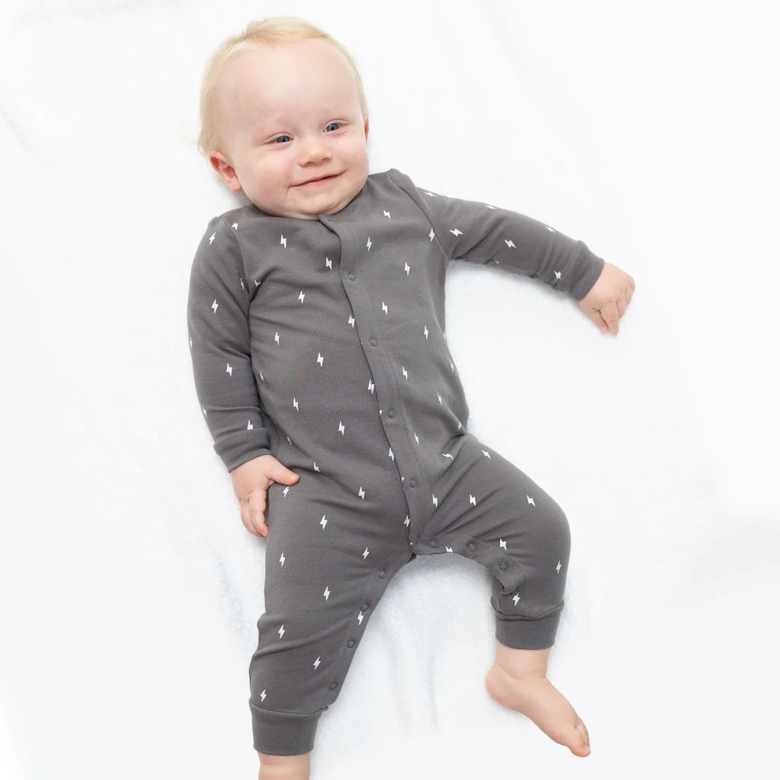 Baseball Collar Button Up Romper - Lightning Bolt