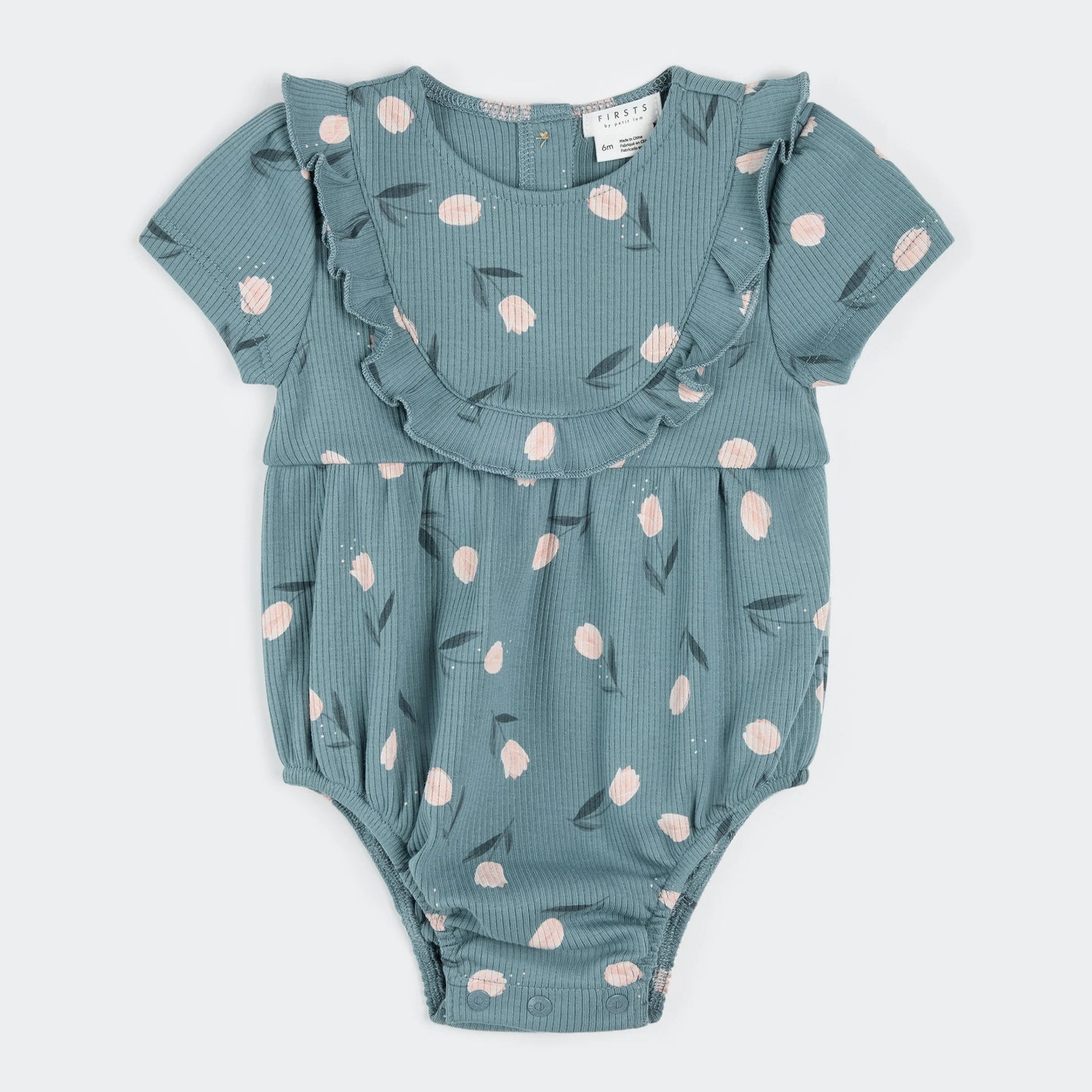 Tulips Print on Sea Blue Bubble Romper