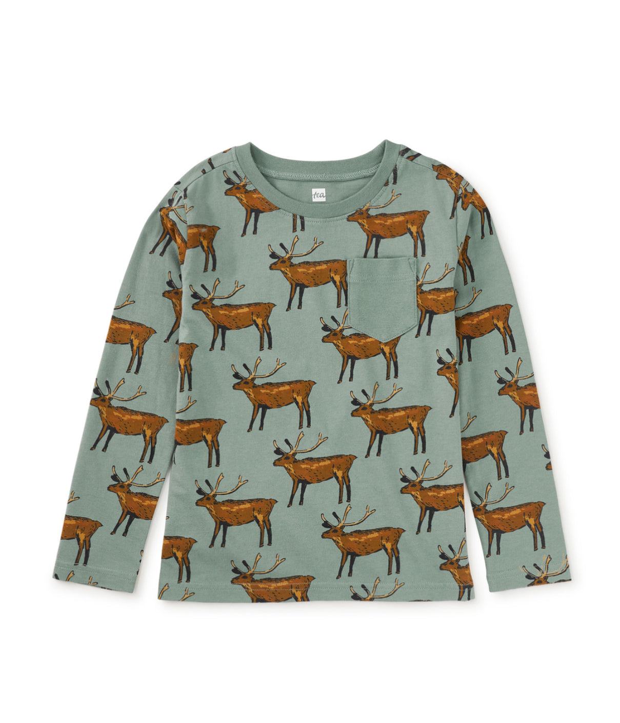 Long Sleeve Printed Pocket Tee - Painted Deer