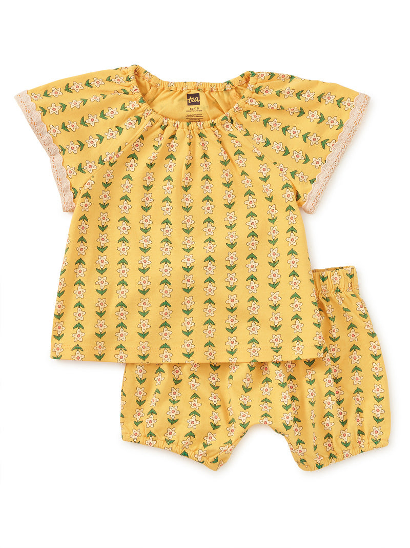 Printed Crochet Trim Baby Set