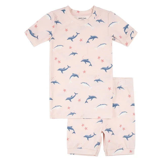 Dolphin Pj Set-Top And Short Knit - Pink