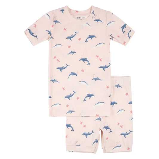 Dolphin Pj Set-Top And Short Knit - Pink