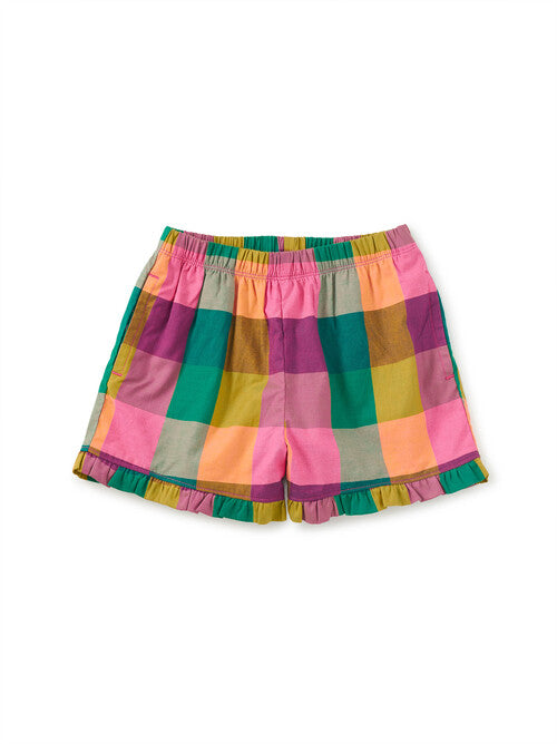 Ruffle Hem Woven Short - Barcelona Plaid