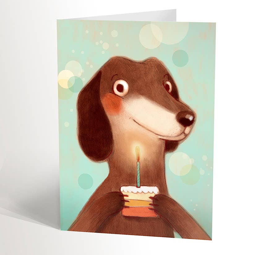 DACHSHUND WITH LITTLE CAKE Birthday Card