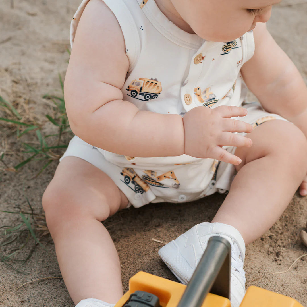 Diggers Print on Off-White Sleeveless Romper