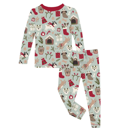 Print Long Sleeve Pajama Set - Aloe Christmas Dogs