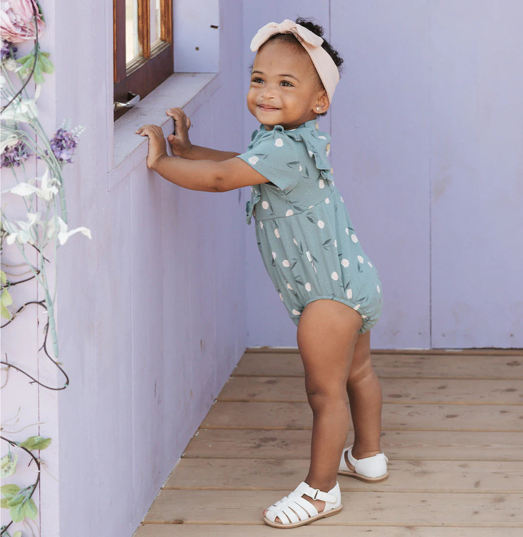 Tulips Print on Sea Blue Bubble Romper