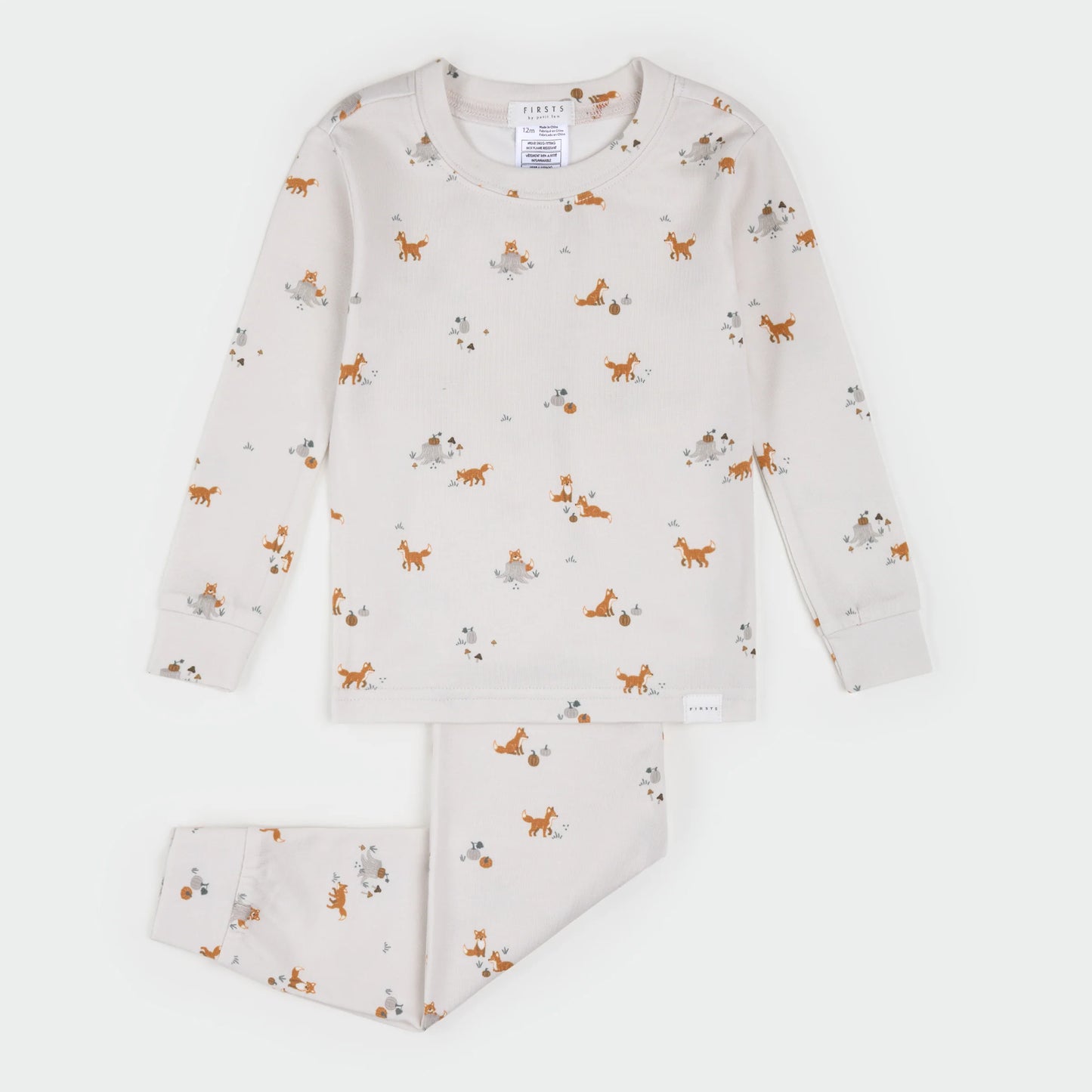 Fox Kit Print on Off-White Infant LunaKnit PJ Set