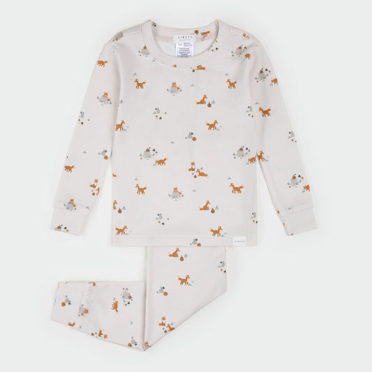 Fox Kit Print on Off-White Infant LunaKnit PJ Set