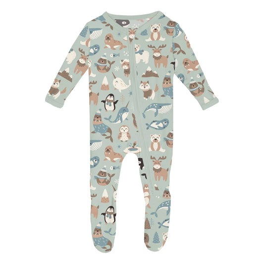 Print Footie with 2 Way Zipper - Aloe Arctic Animals