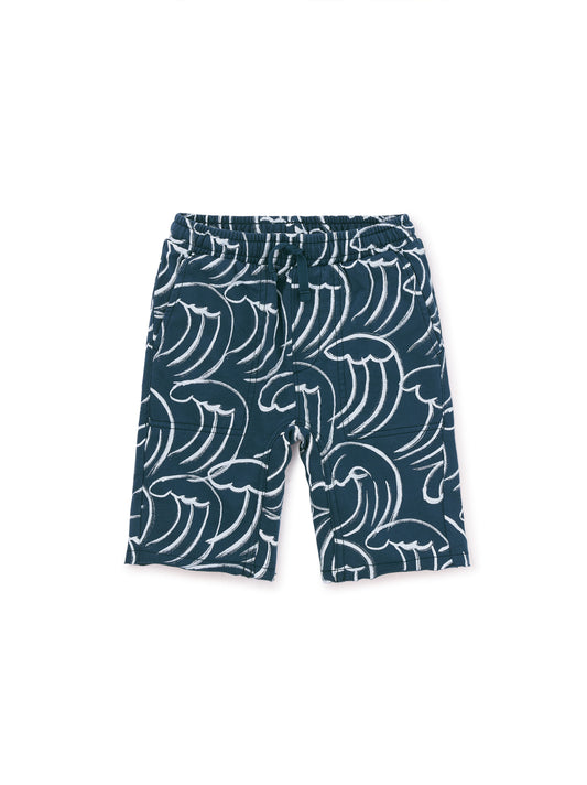 Printed Knit Gym Shorts - Kanagawa Waves